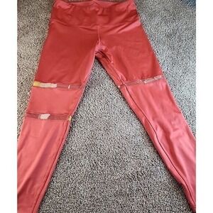 Reebok Women's Workout Leggings burnt orange with Camo‎ Stripe/mesh size L  NwT